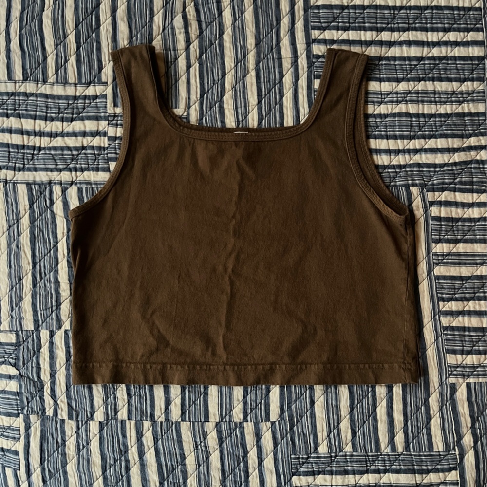 Los Angeles Apparel Garment Dye Crop Tank in Dark Olive